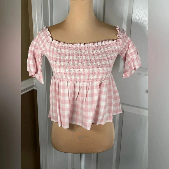 BB Dakota Women's Susie Gingham Off The Shoulder Top XS - Picture 7 of 8